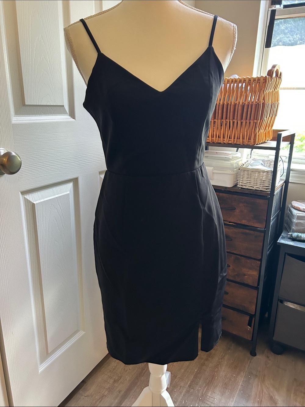 Blue Blush Black Midi Slip Dress with Spaghetti Straps
